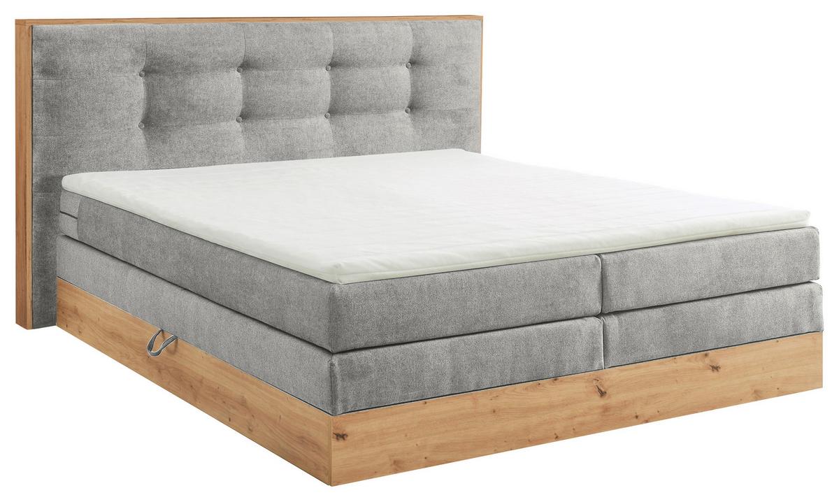 Boxspringbett Mit Topper & Bettkasten 180x200 Preston - Hellgrau, MODERN, Holz/Holzwerkstoff (180/200cm) - Livetastic