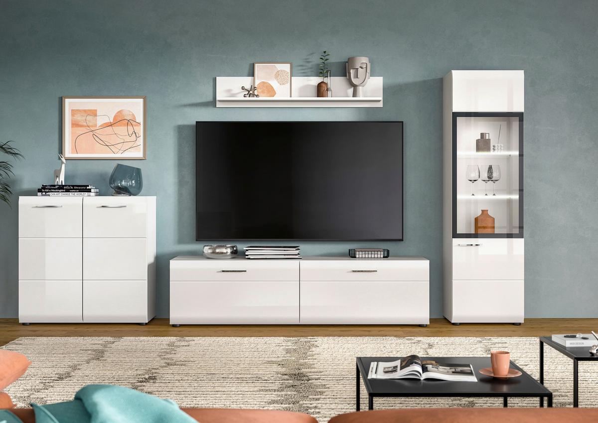 Szekrénysor Ice - fehér/magasfényű fehér, Design, faalapú anyag (305/160/41cm) - Livetastic