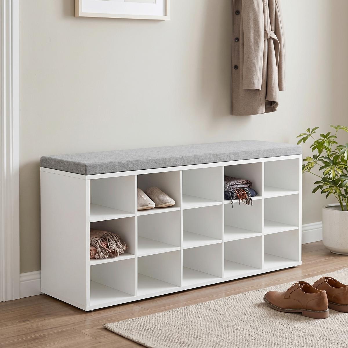 LAVICA NA TOPÁNKY BIELA, 15 REGÁLOV - sivá/biela, Trend, kompozitné drevo (105/48/30cm) - MID.YOU