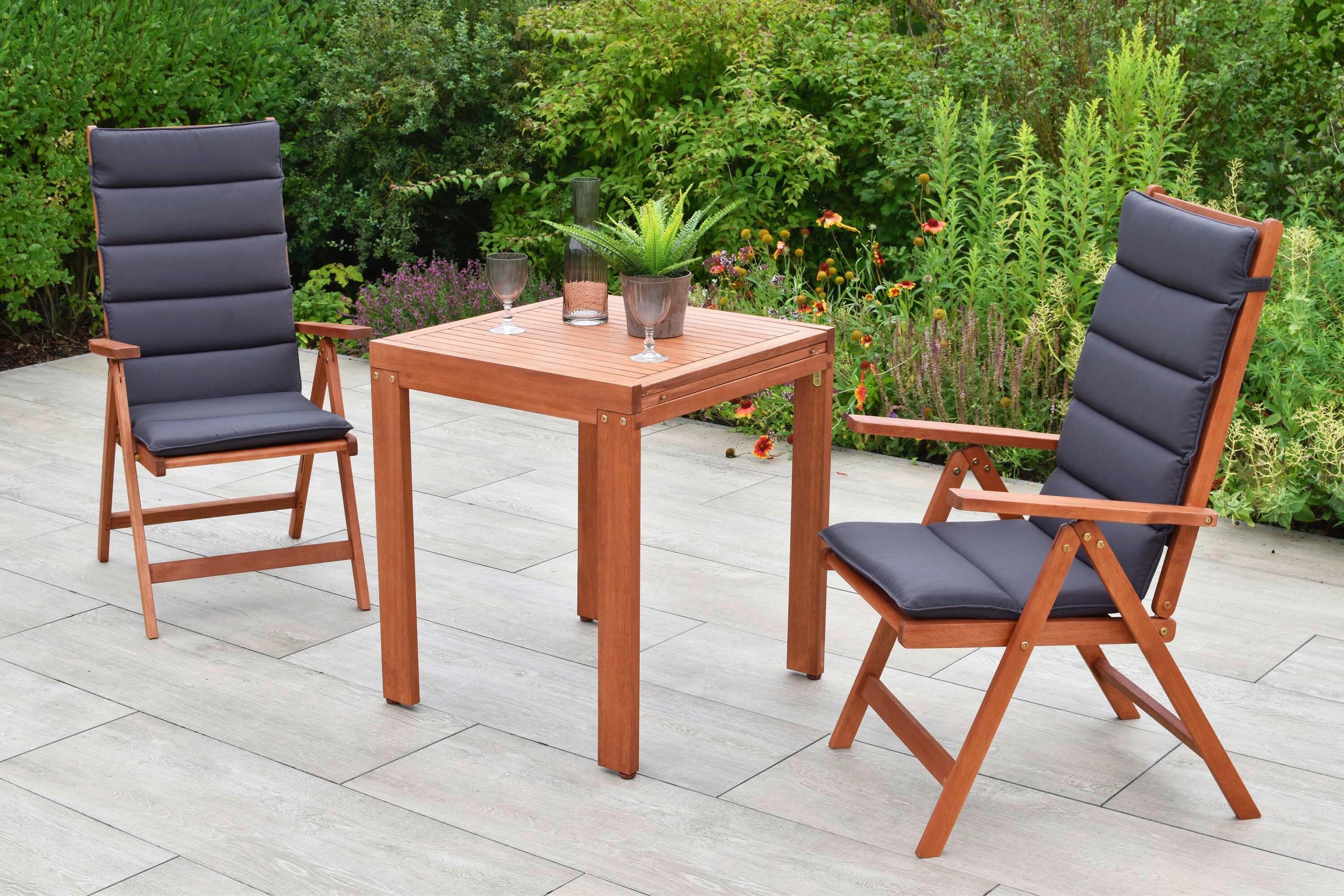 Gartentischgruppe Vitoria 3--Teilig. aus Holz mit Auflagen - Eukalyptusholzfarben/Grau, KONVENTIONELL, Holz/Textil - Gardenson