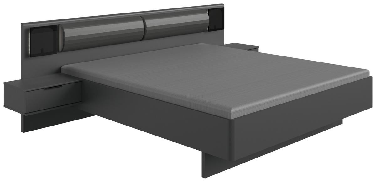 Futonágy Éjjeliszekrénnyel Barcelona 160x200 Cm Grafit - grafitszürke, Basics, faalapú anyag/Üveg (160/200cm) - Livetastic