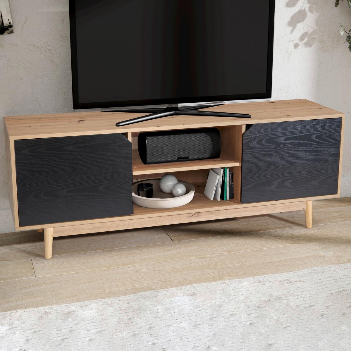 NÍZKA KOMODA EICHE - čierna/farba duba, Design, drevo/kompozitné drevo (150/55/40cm) - Livetastic