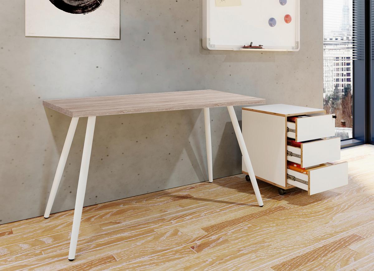 Schreibtisch Salia Weiß/Eichefarben, L: 80cm - Weiß/Sonoma Eiche, MODERN, Holzwerkstoff/Metall (80/50/70cm) - MID.YOU