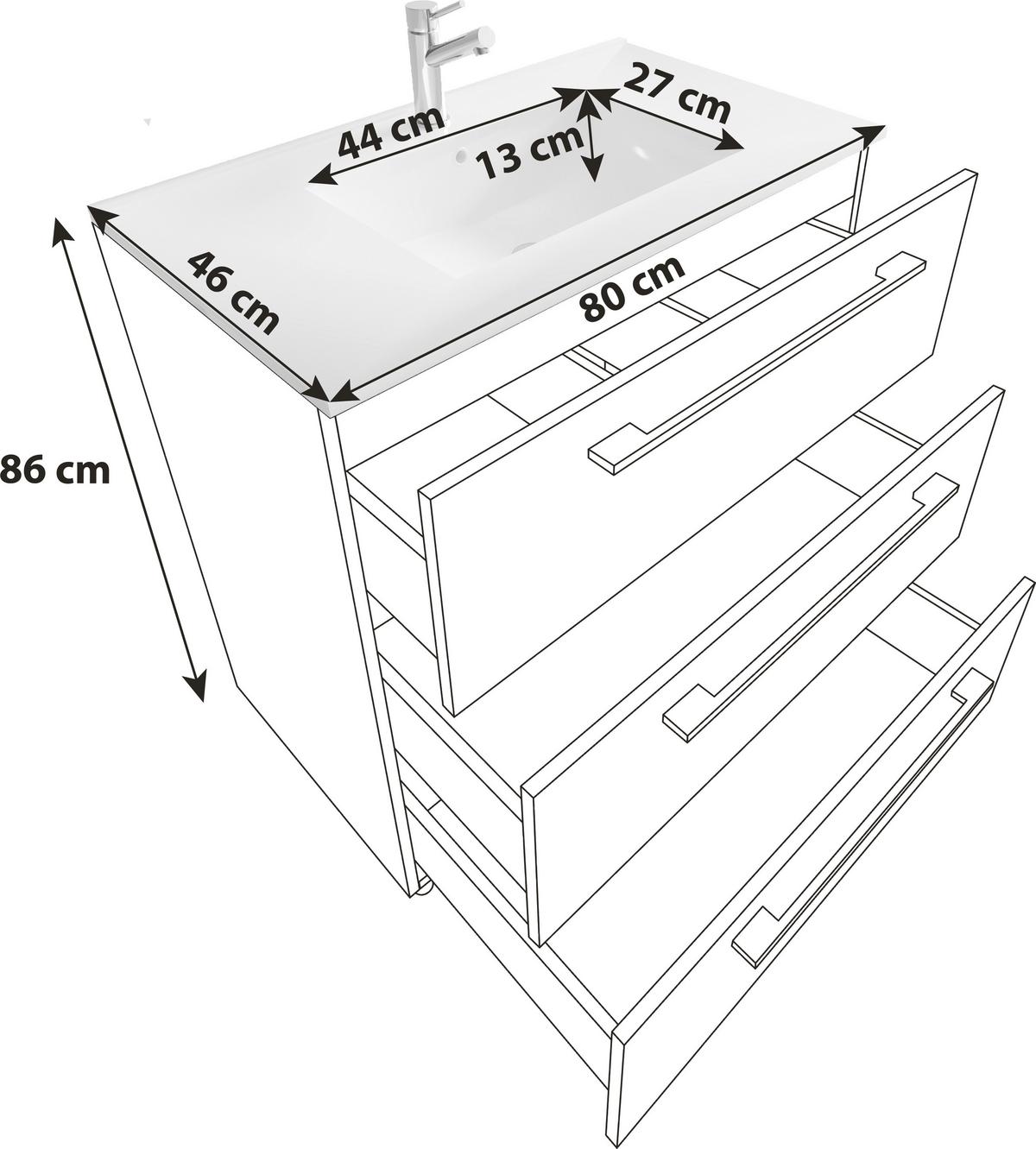Waschbecken mit Unterschrank Schubo B: 80 cm Weiß - Alufarben/Weiß, MODERN, Keramik/Holzwerkstoff (80cm) - MID.YOU