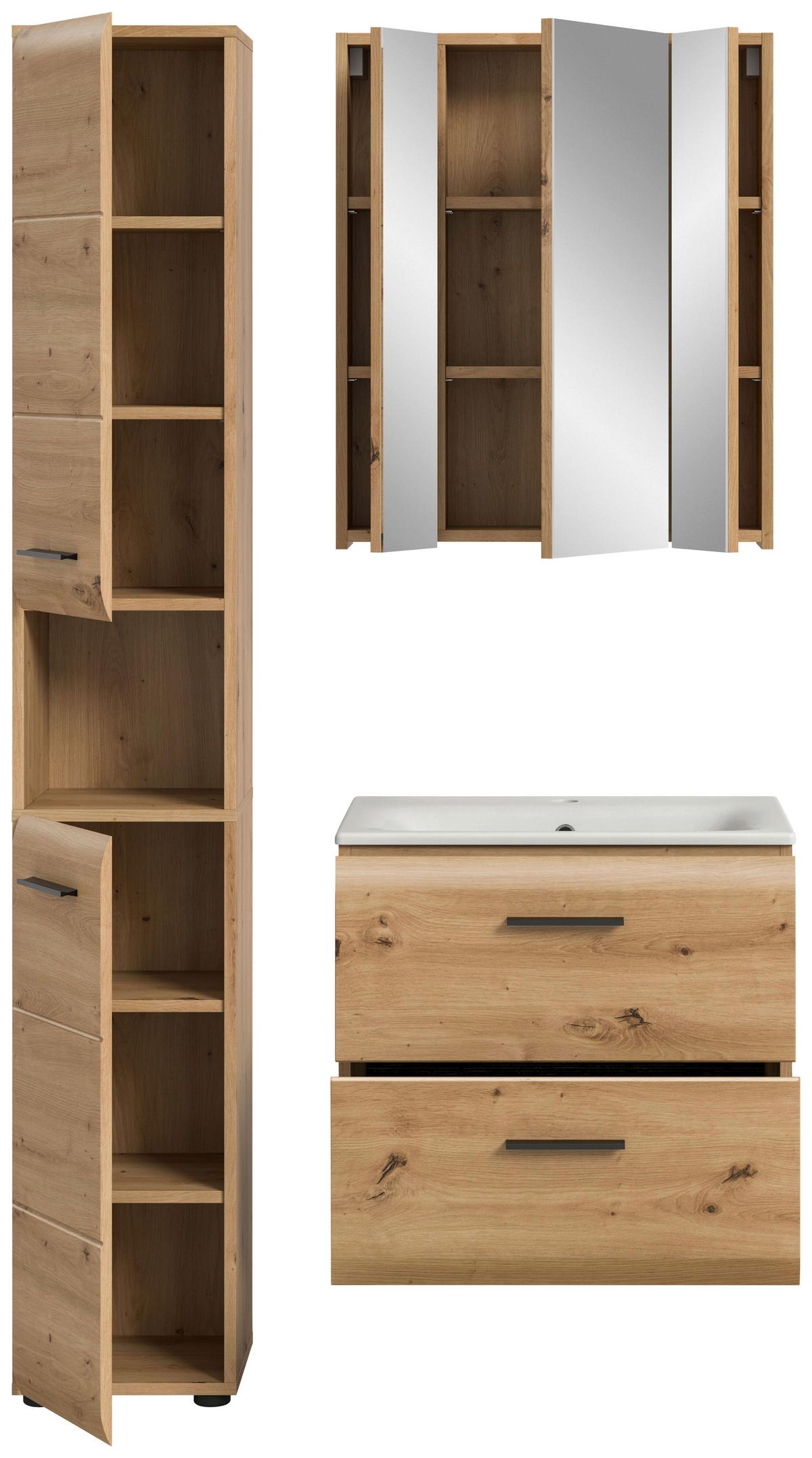 Badezimmer Ice Eiche Artisan Dekor B: 90cm - Schwarz/Eiche Artisan, Basics, Keramik/Holzwerkstoff (90cm) - MID.YOU