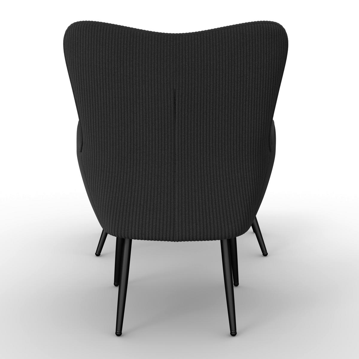 Kreslo s taburetkou AURORA, čierny menčester, max. 120 kg - čierna, Modern, kov/drevo (68/98/74cm) - Bessagi Home