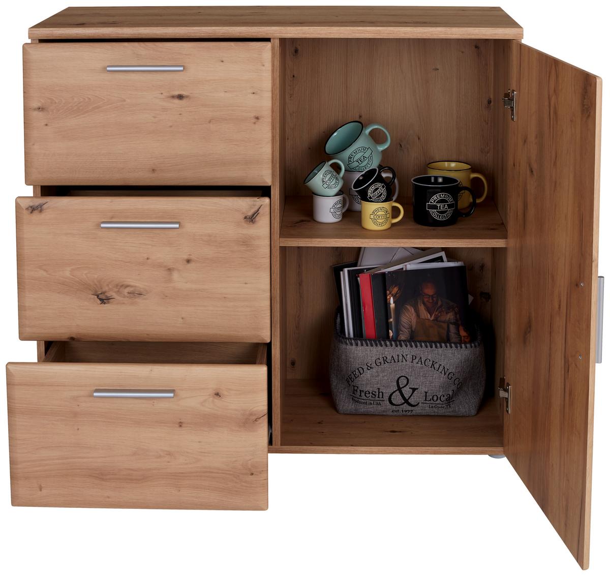 Komód Lissi New 100/90 Cm - tölgyfa, Modern, faalapú anyag (100/90/42cm)