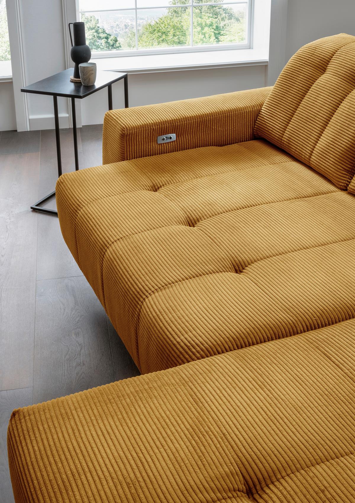 Ecksofa Mit Usb Anschluss Sano, Goldfarben,s: 258x180 Cm - Goldfarben/Schwarz, MODERN, Textil (258/180cm) - Livetastic