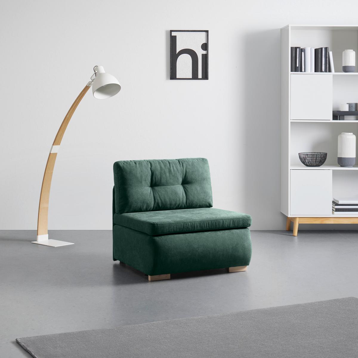 Rozkládací křeslo MODENA, tmavě zelená - černá/tmavě zelená, textil/plast (89/88/90cm) - Based