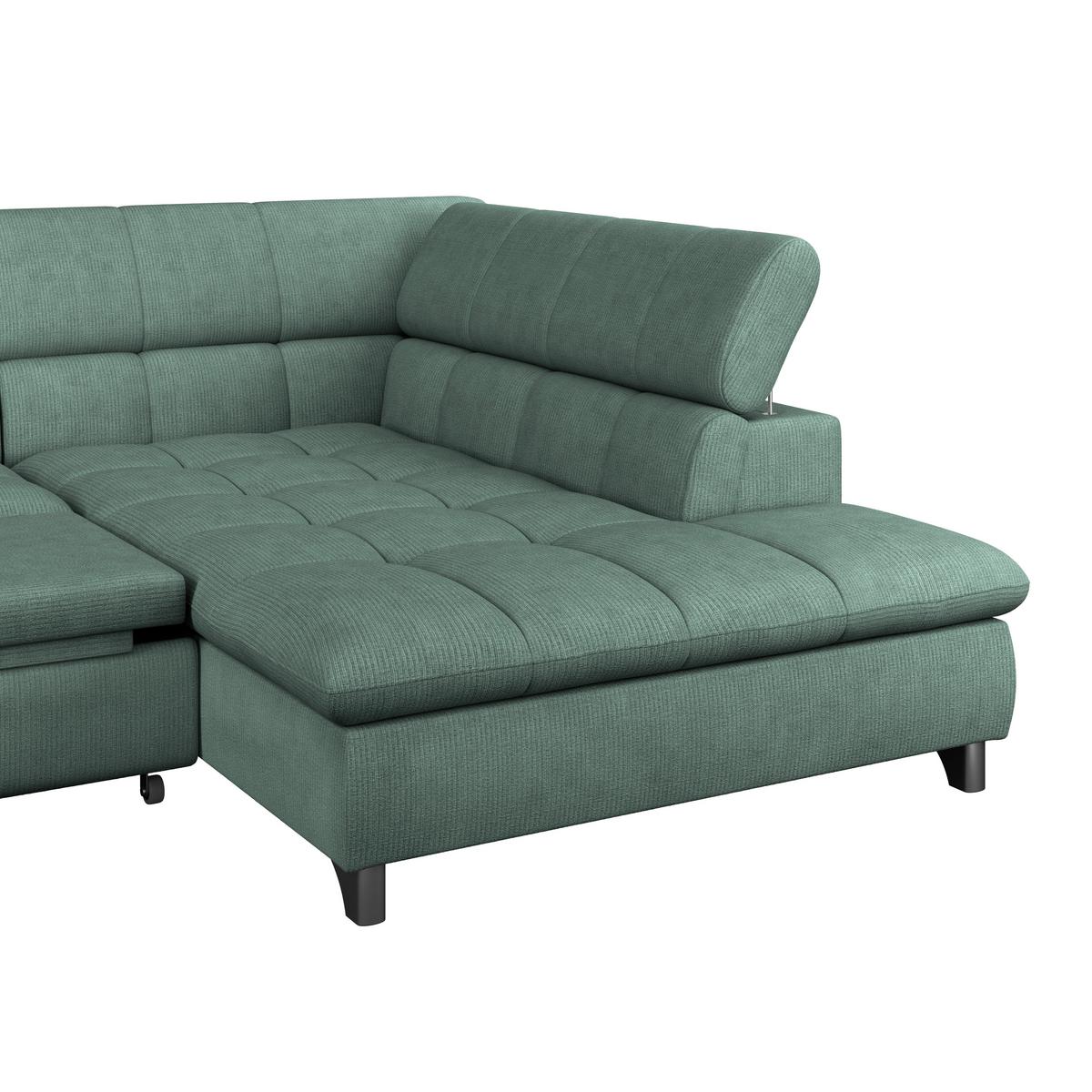 Ecksofa Mit Schlaffunktion Gemini Grün 312x234 Cm - Chromfarben/Dunkelgrün, KONVENTIONELL, Textil (312/234cm)
