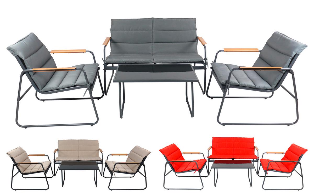 Loungegarnitur Lexila 4-Teilig Rot - Anthrazit/Rot, MODERN, Glas/Kunststoff - MID.YOU