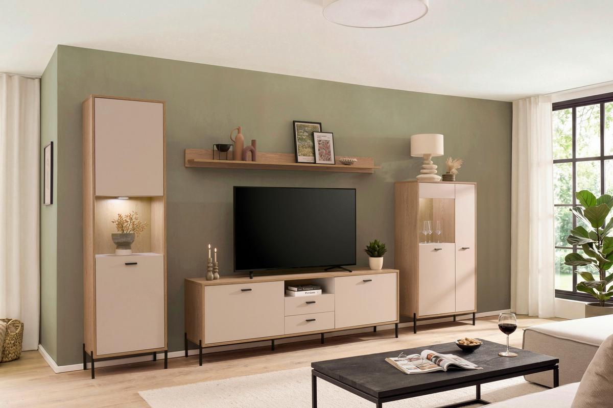 Wohnwand Fredericia Kaschmir/Eichefarben B: 349 cm - Kaschmir/Eichefarben, Design, Holzwerkstoff (349/206/40cm) - MID.YOU