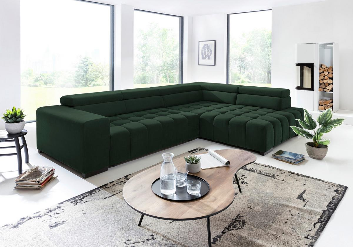 Eckschlafsofa Elias Neu Grün S: 307 cm - Schwarz/Grün, Design, Textil (307/201cm) - Livetastic