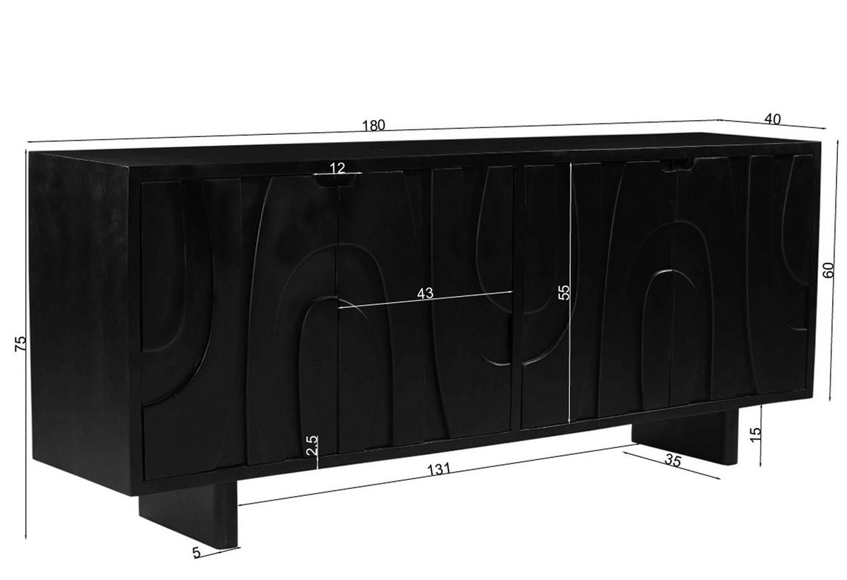Sideboard Mangoholz schwarz B: 180cm - Schwarz, Design, Holz (180/76/43cm) - MID.YOU