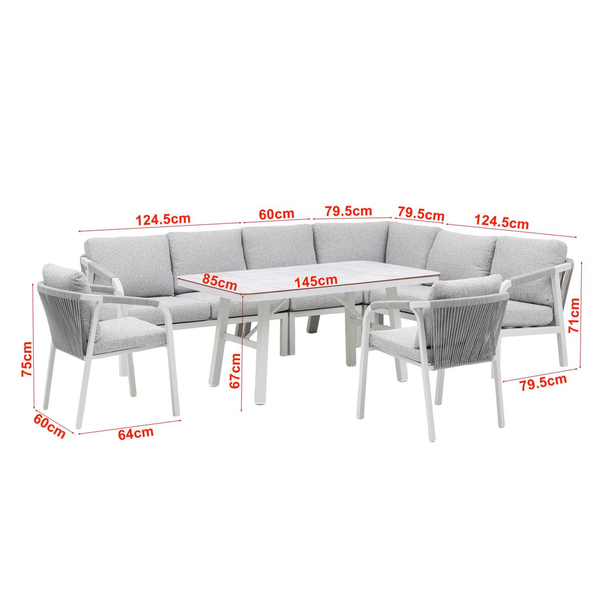 DINING-LOUNGESET HARVEY XL - Weiß/Grau, MODERN, Glas/Textil - Gardenson