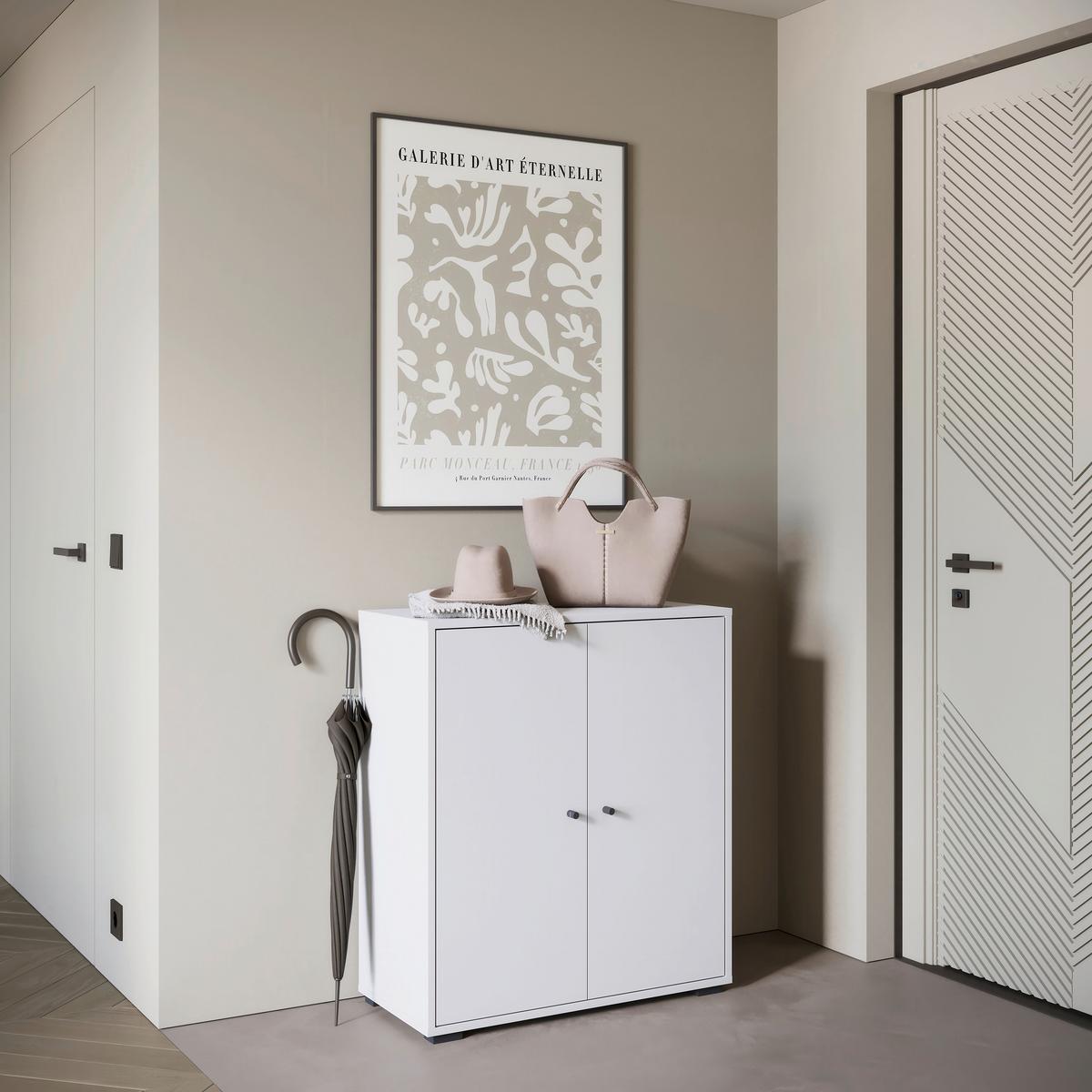 Schuhschrank Dino 014 Weiß B: 70 Cm - Schwarz/Weiß, Basics, Holzwerkstoff (70/80/33cm) - P & B