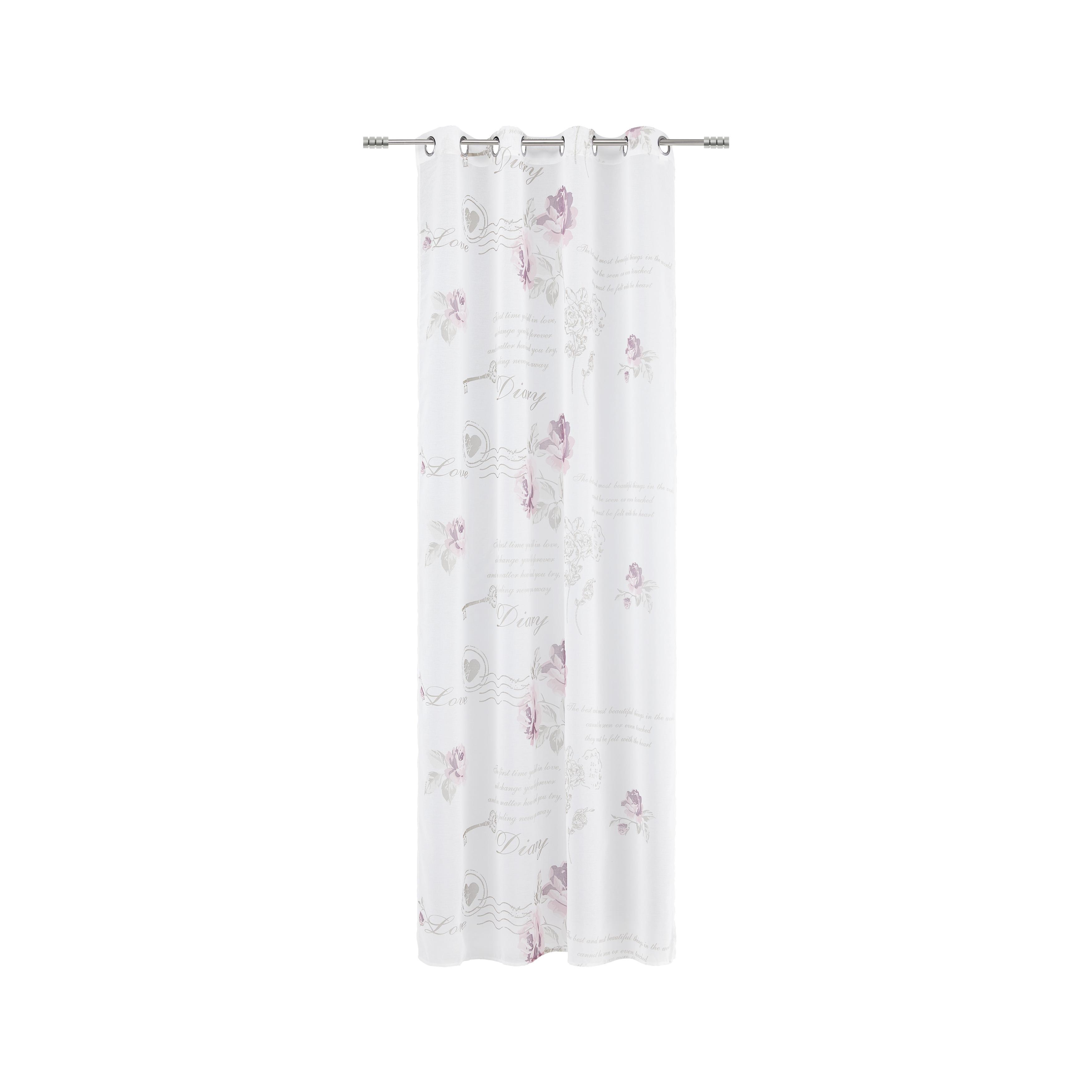 Záves S Krúžkami Diary Rose, 140/245cm, Biela - biela, Romantický / Vidiecky, textil (140/245cm) - Modern Living