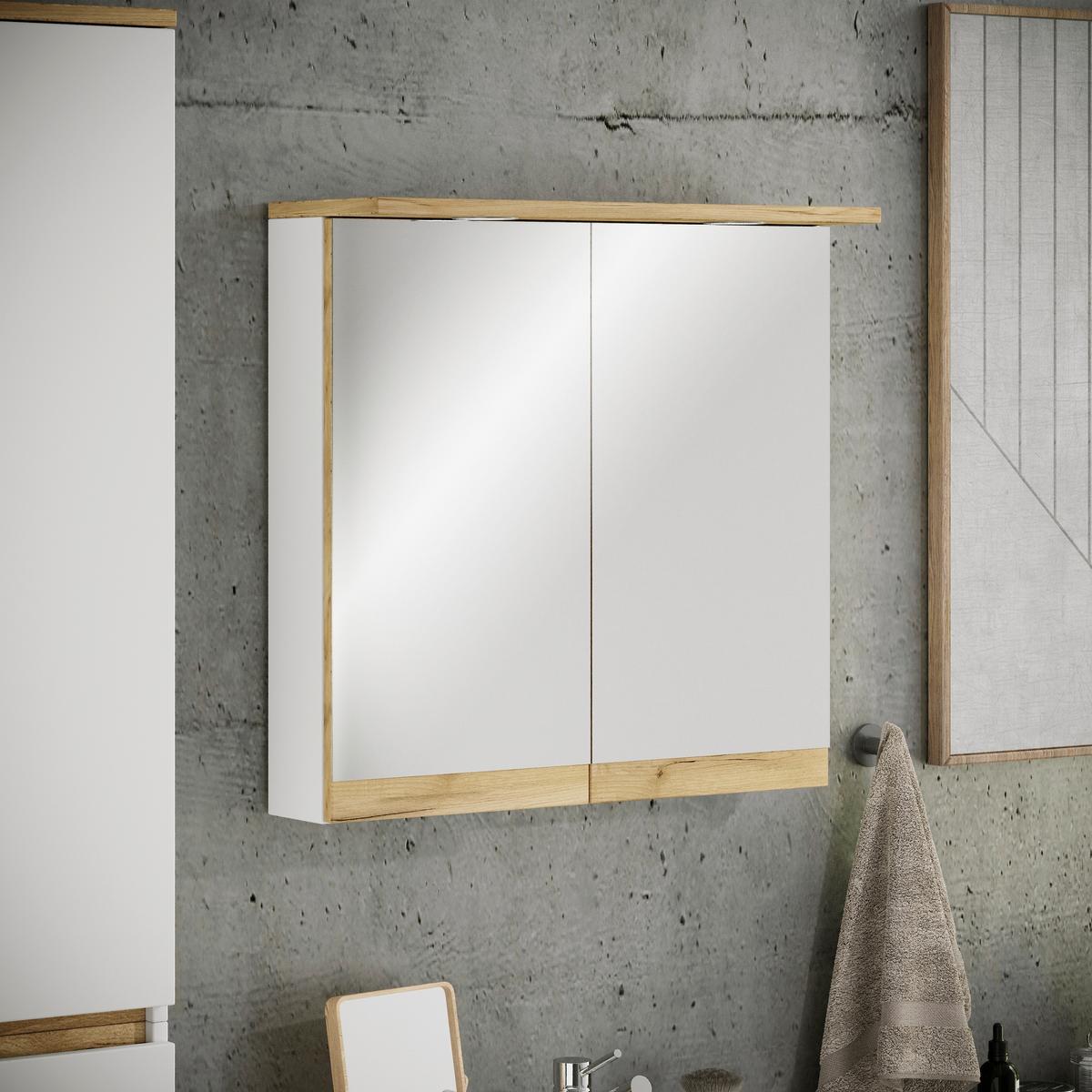 Tükrös Szekrény Cosila - méztölgy színű/fehér, Trend, faalapú anyag/üveg (60/59/23cm) - MID.YOU