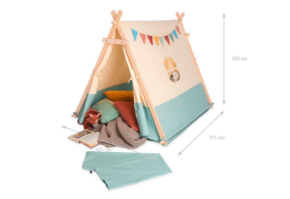 Spielzelt Zelt Yuma - Naturfarben/Hellblau, Basics, Holz/Textil (101/106/131cm)