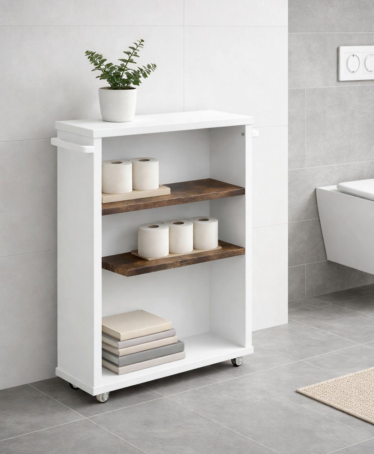 Midischrank Nilari Weiß/Eichefarben B: 20cm - Eichefarben/Silberfarben, Trend, Holzwerkstoff (20/61/45cm) - MID.YOU