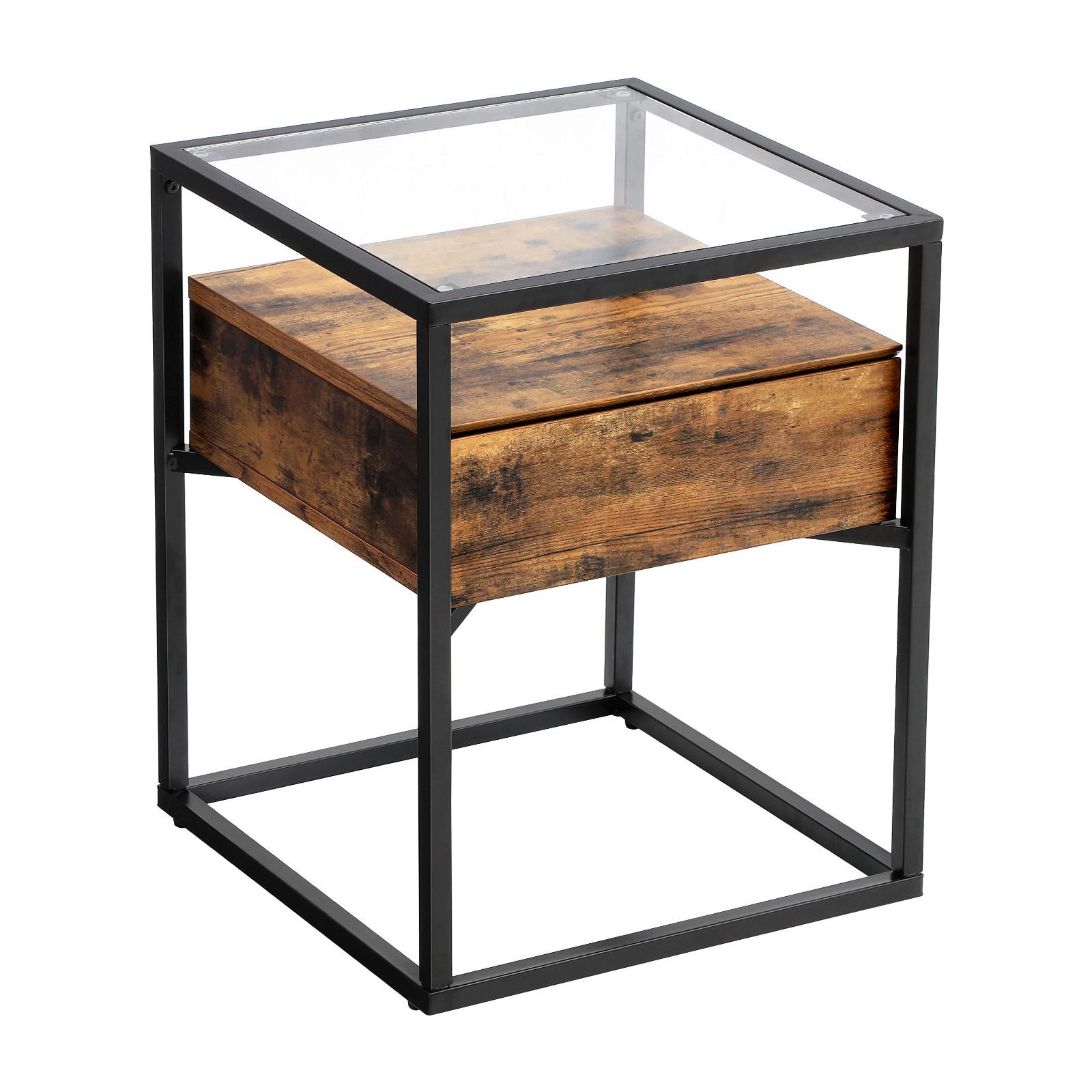Beistelltisch Mit Glasplatte Braun, Schwarz - Schwarz/Braun, Trend, Glas/Holzwerkstoff (43/43/54cm) - Boxxx
