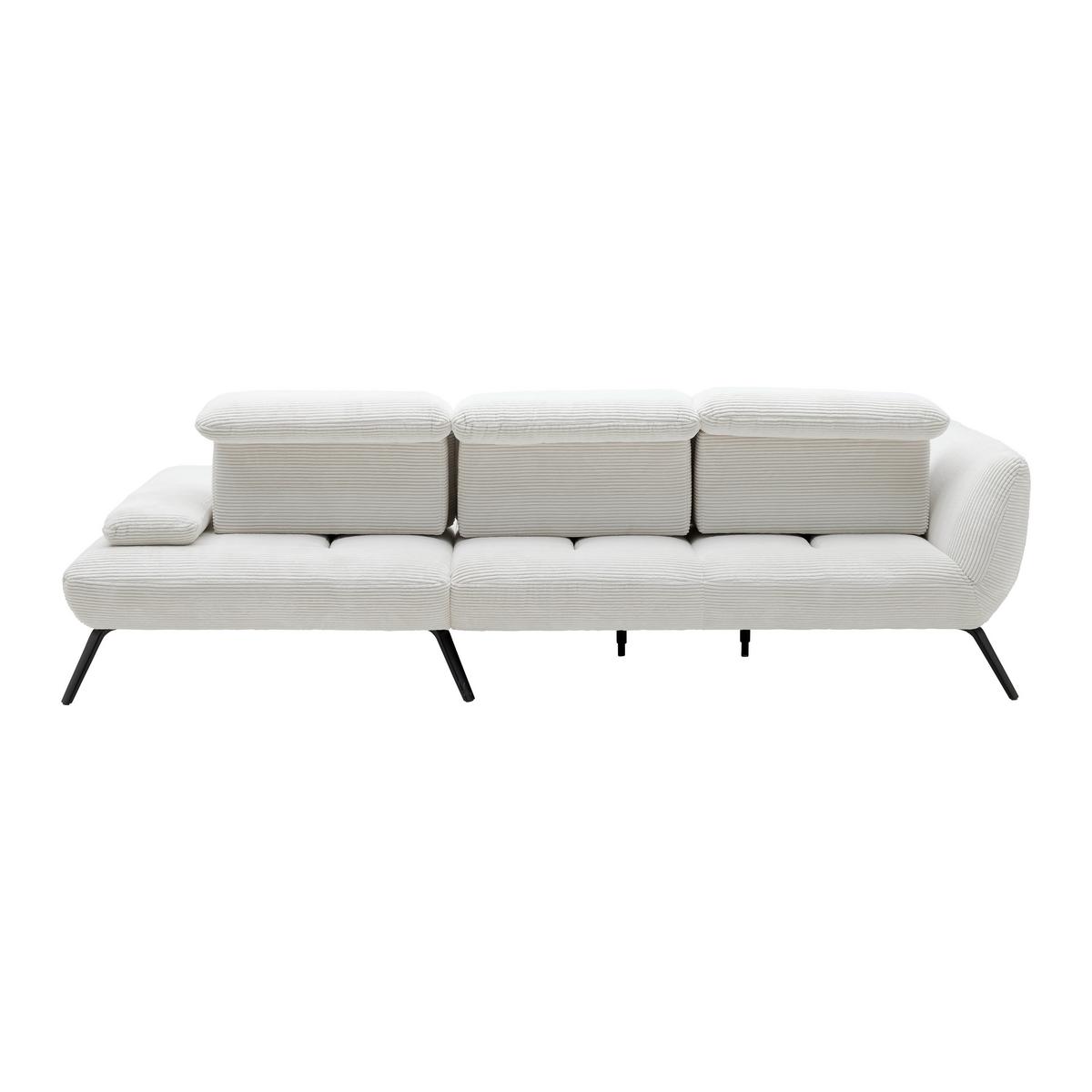 Sedačka SEATTLE, pravá, bílý manšestr, bez polštářů - bílá/černá, Moderní, kov/kompozitní dřevo (301/196cm) - Premium Living