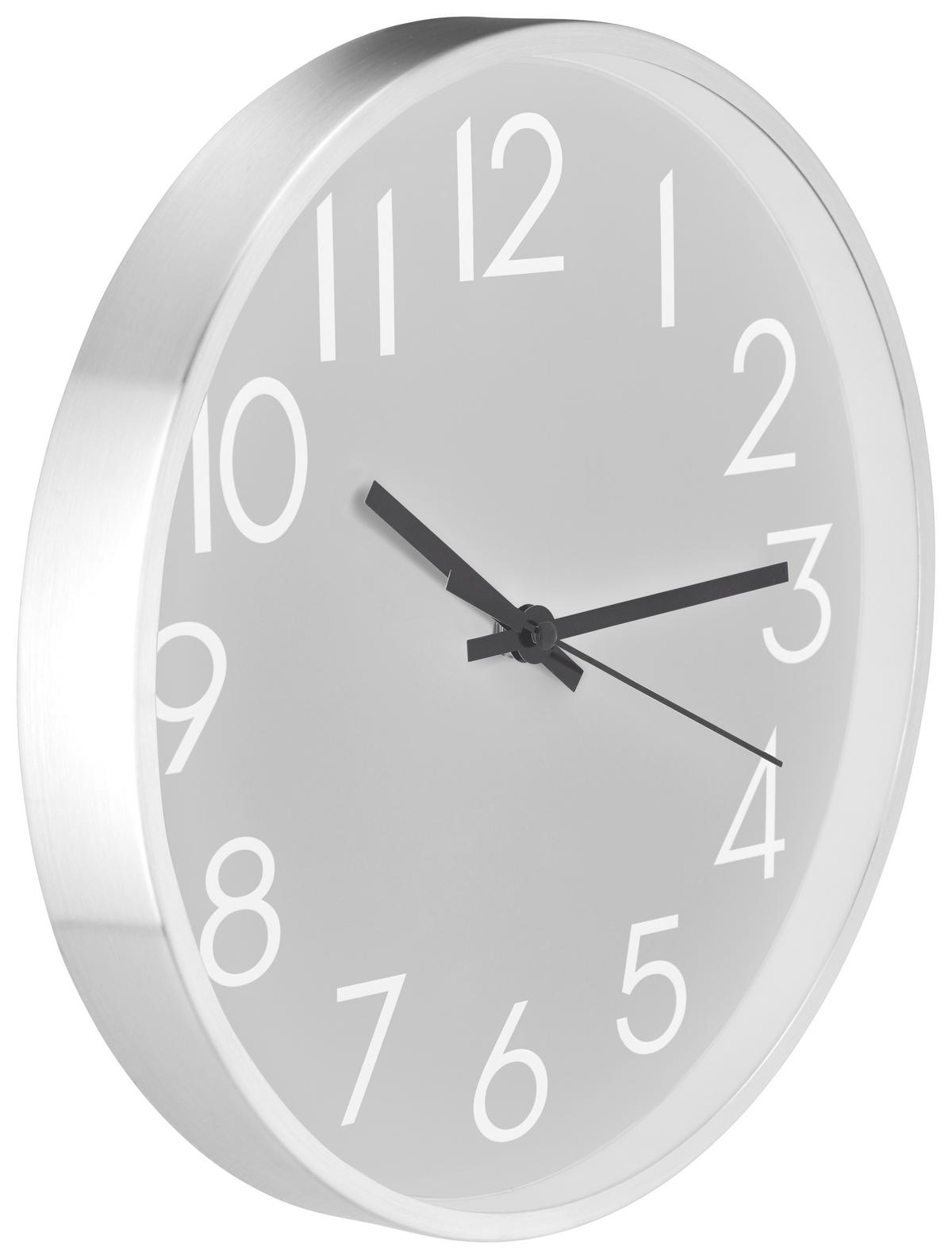 Wanduhr Alfa Grau/Silber, D: 30 cm - Silberfarben/Schwarz, Basics, Glas/Papier (30cm) - Ondega