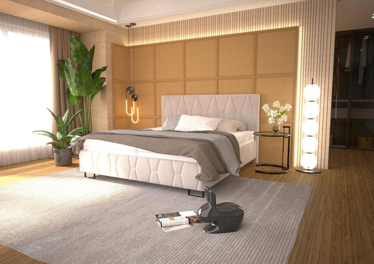 Čalouněná postel ATESSA 160x200 cm,béžová - béžová, Moderní, dřevo/textil (160/200cm)