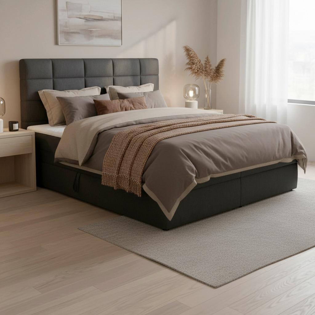 Boxspringová postel ARIA 180x200, tmavě hnědá - černá/tmavě šedá, Moderní, dřevo/textil (180/200cm) - Bessagi Home