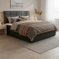 Boxspringová postel ARIA 180x200, tmavě hnědá - černá/tmavě šedá, Moderní, dřevo/textil (180/200cm) - Bessagi Home