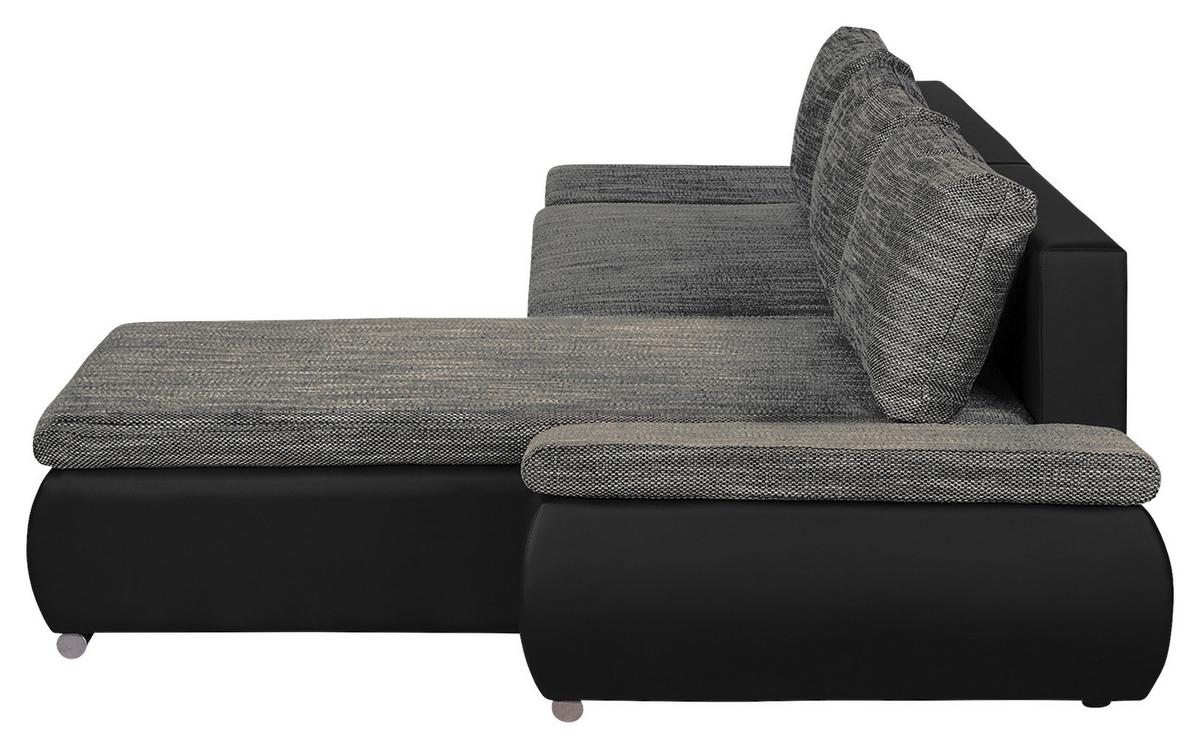 Ecksofa Acra Grau, Schwarz S:266x175cm - Chromfarben/Schwarz, Design, Textil (266/175cm) - Livetastic