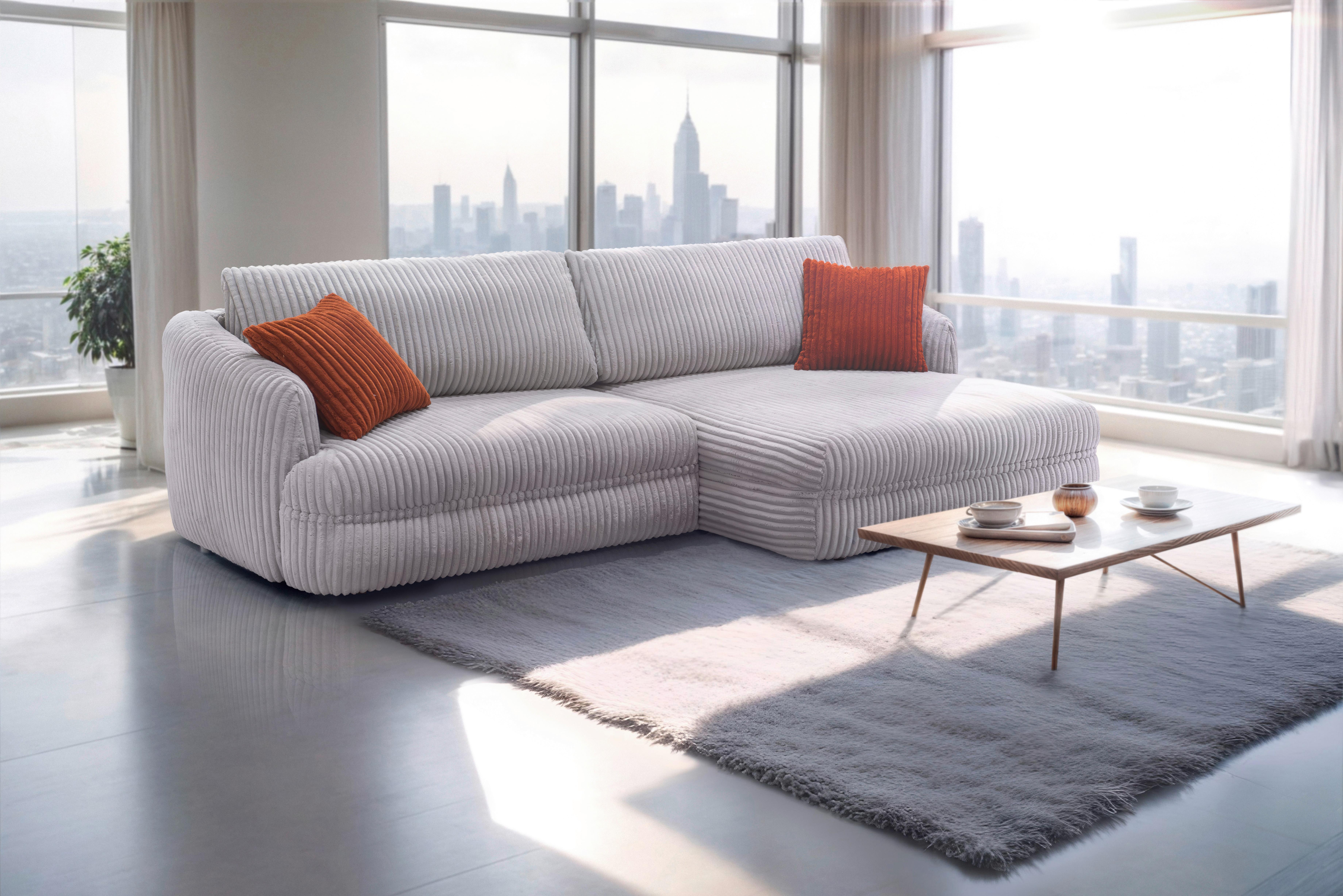 Ecksofa Lush, Grau Schenkel: 284x161 cm - Terracotta/Schwarz, Design, Textil (284/161cm) - Livetastic