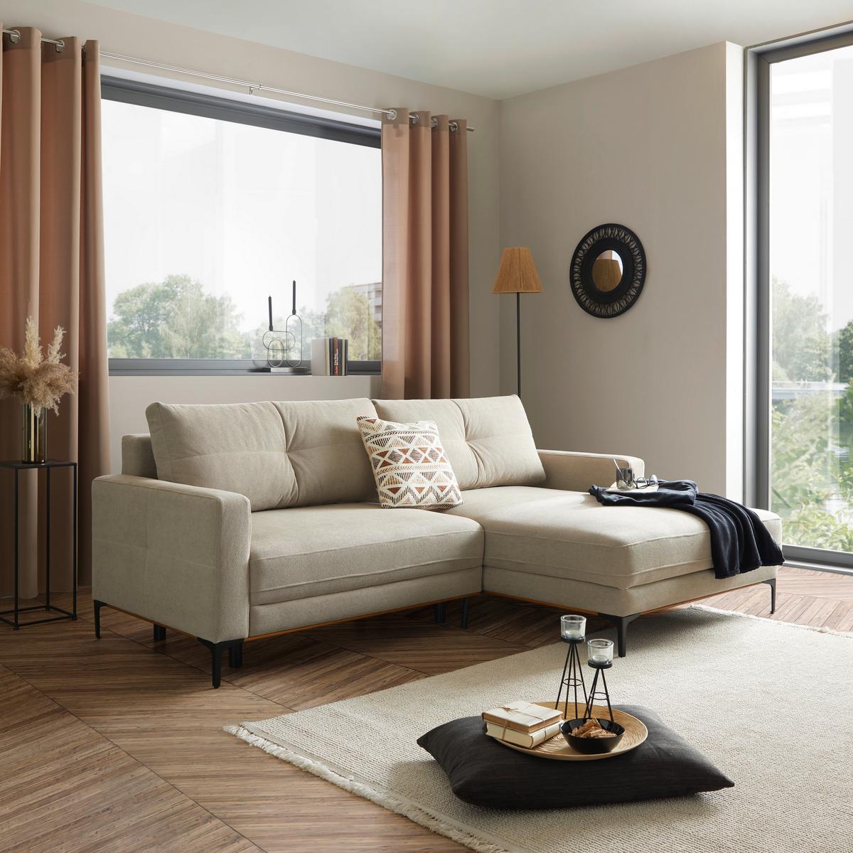 Ecksofa Bergamo - Beige/Schwarz, MODERN, Textil (238/162cm) - Ondega