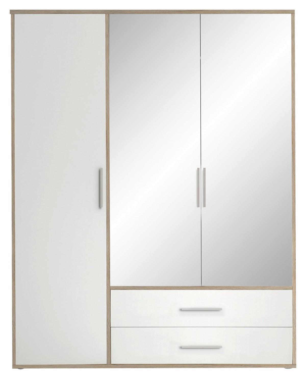 Kleiderschrank mit Spiegel 3trg Lembo San Remo/Weiß B: 155 cm - Alufarben/Weiß, KONVENTIONELL, Glas/Holzwerkstoff (155/195/60cm)