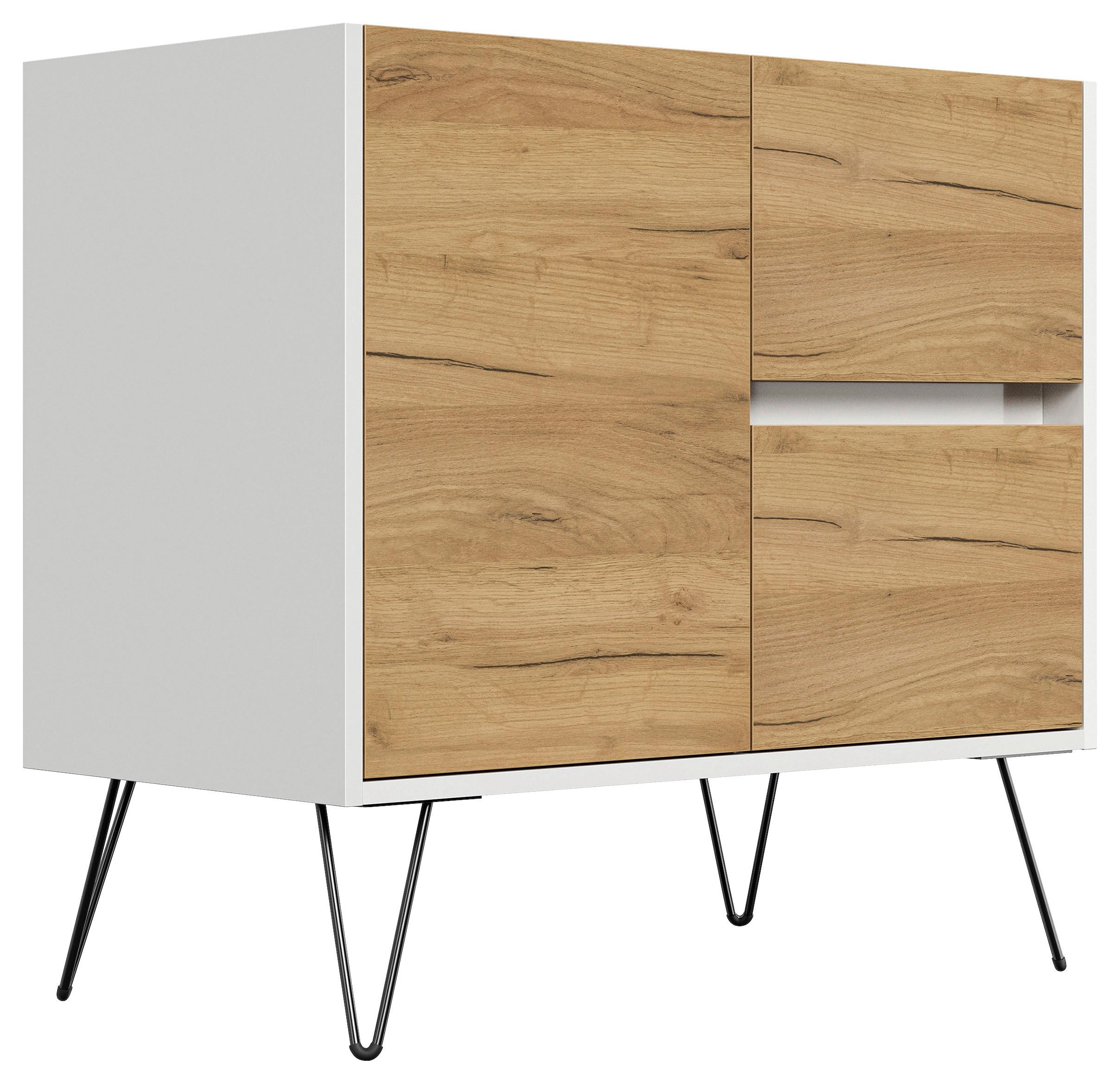 Sideboard Posseik Industrial Eichefarben/weiß B: 79 Cm - Weiß Hochglanz/Eichefarben, Design, Holzwerkstoff (79/75,8/42cm) - P & B