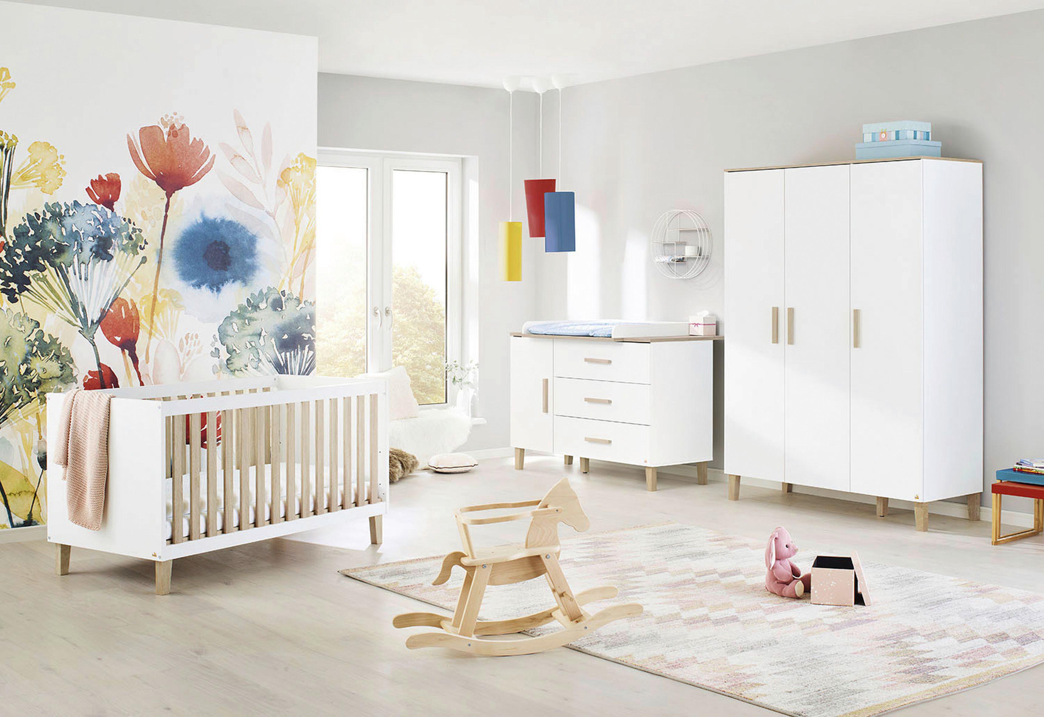 Babyzimmer Weiß - Eichefarben/Weiß, Design, Holzwerkstoff - Pinolino