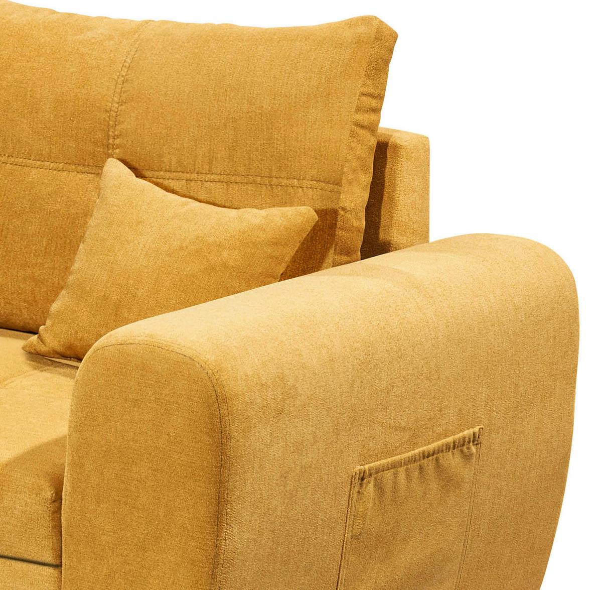 Ecksofa Mit Schlaffunktion + Kissen Lea, Polyester-Nylon - Gelb/Schwarz, Basics, Holzwerkstoff/Textil (176/248cm) - MID.YOU