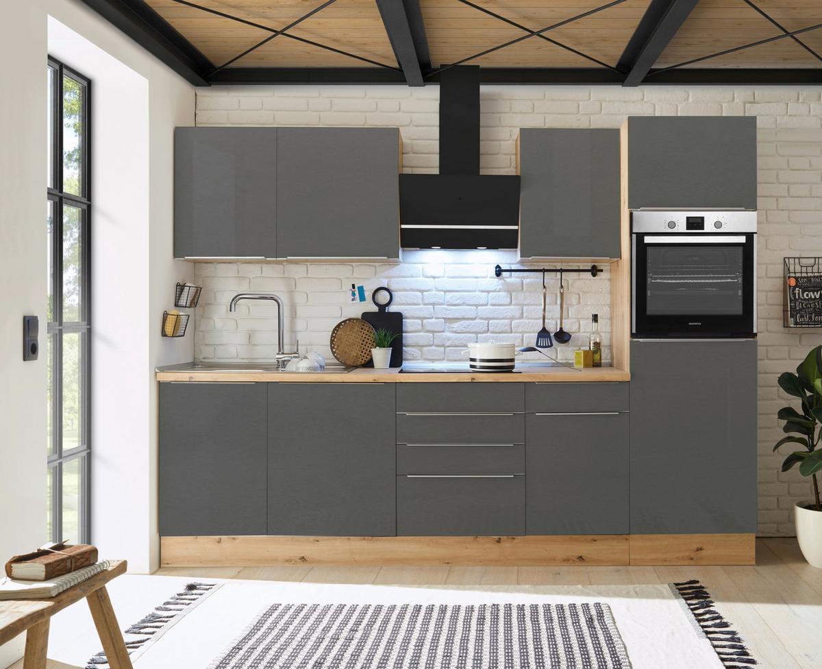 Küchenzeile Mit Geräten B: 280 Cm Grau/eiche Dekor - Anthrazit/Eiche Artisan, LIFESTYLE, Holzwerkstoff (280/211/60cm) - Respekta