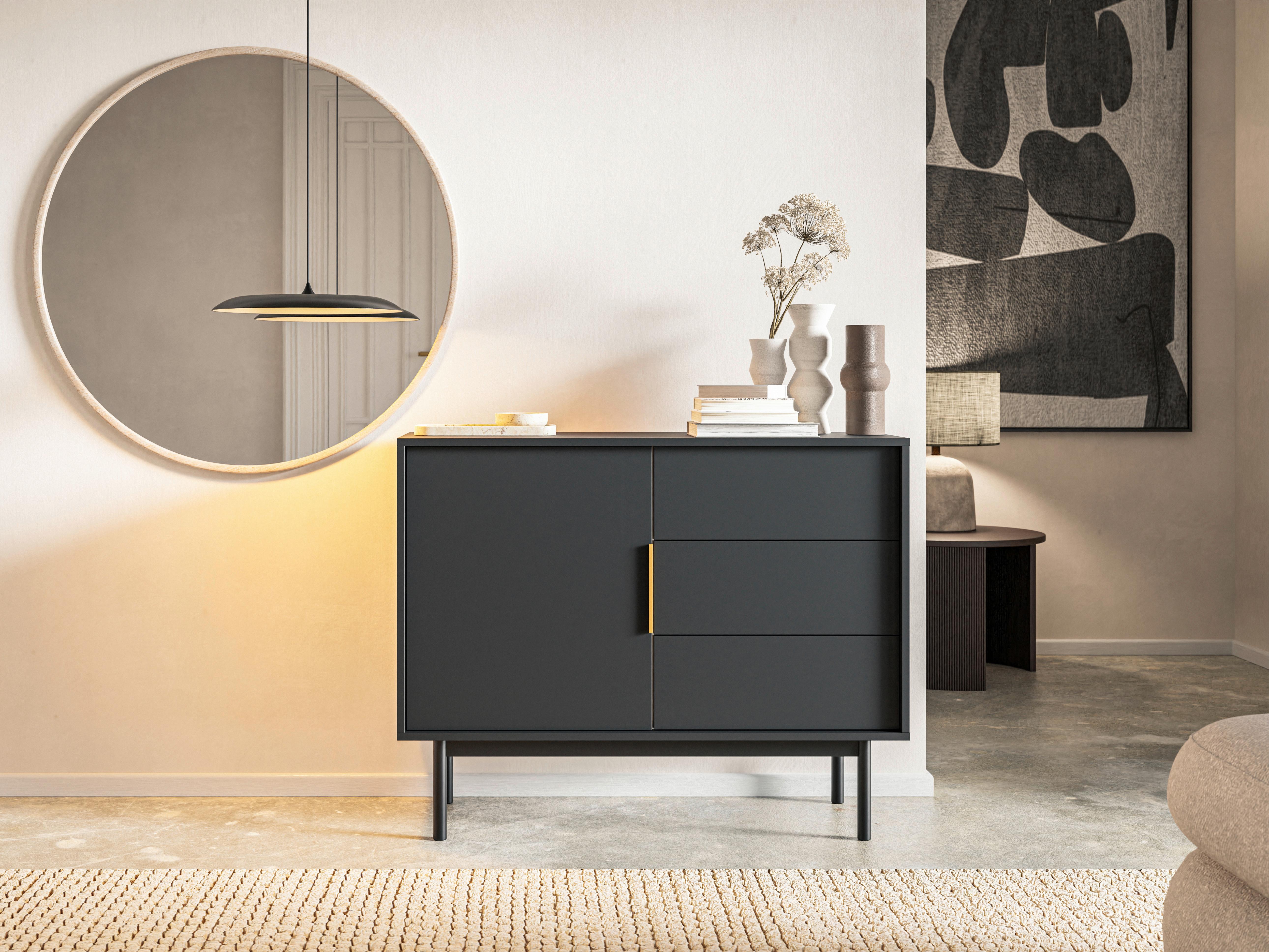 Komoda AVIV - černá/barvy zlata, Design, kov/kompozitní dřevo (104/82/39cm) - MID.YOU