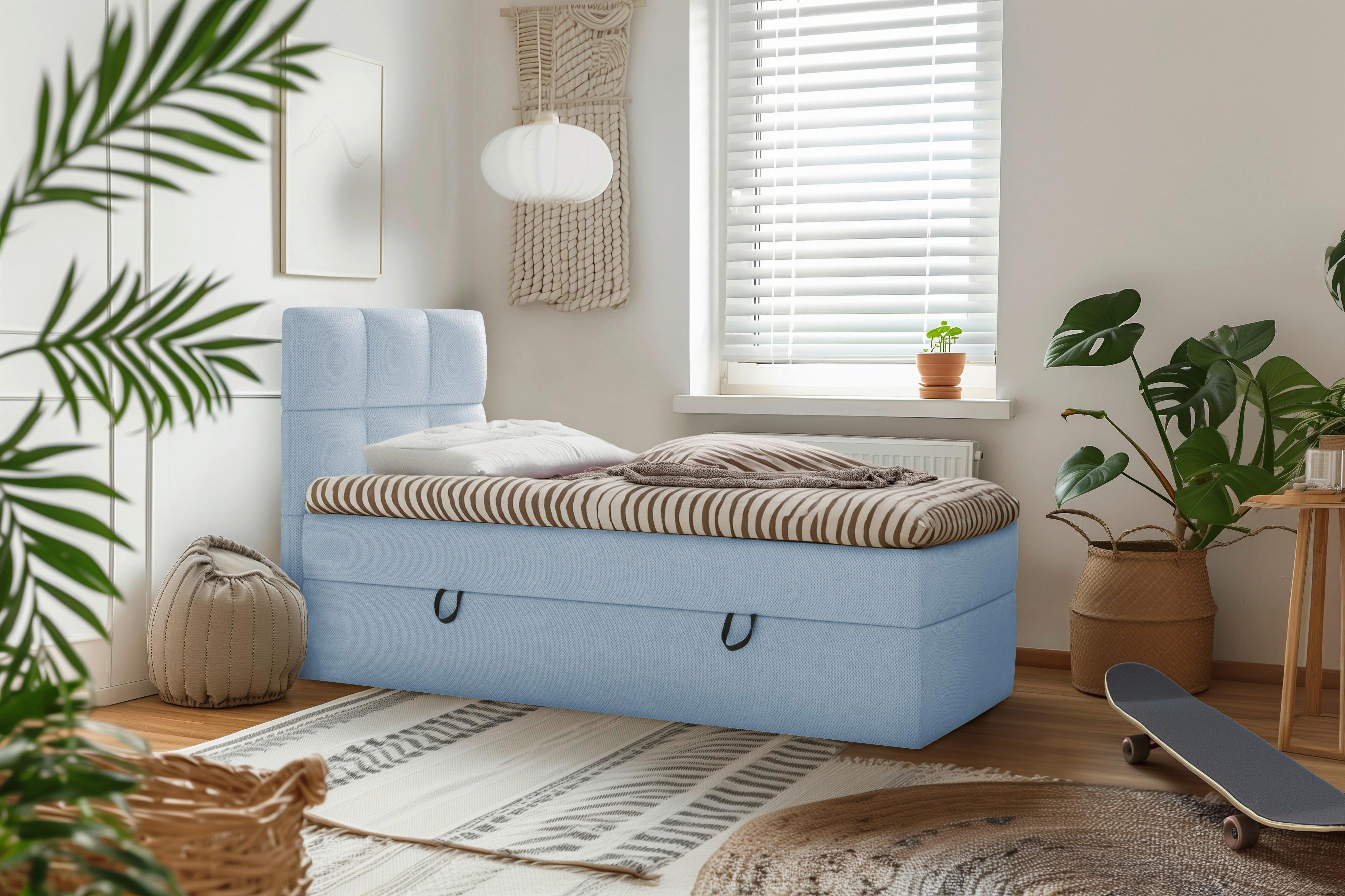Boxbett mit Topper & Bettkasten 90x200 Polly - Blau/Schwarz, MODERN, Holz/Holzwerkstoff (90/200cm) - MID.YOU