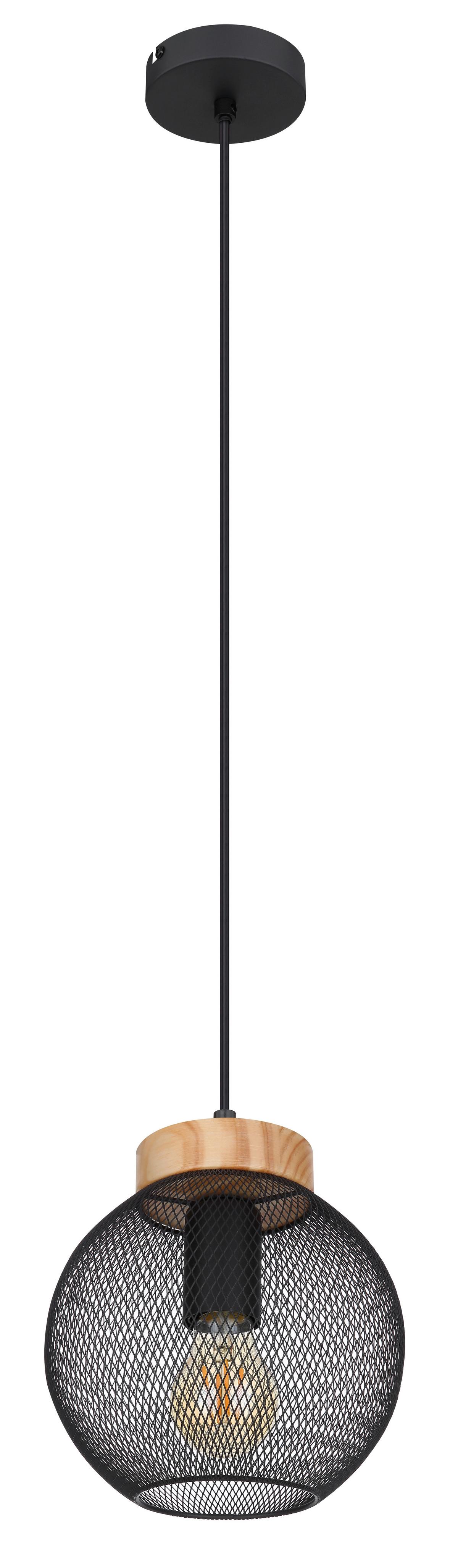 Hängeleuchte H: 120 Cm 1-Flammig - Schwarz/Braun, Basics, Holz/Metall (20/120cm) - Globo