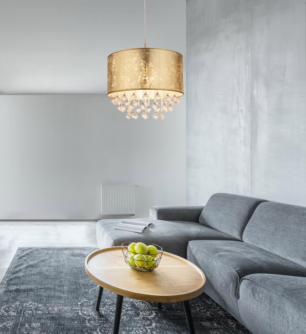 Hängeleuchte Vision H: 140 cm 1-Flammig Goldfarben - Design, Kunststoff/Textil (40/140cm) - Globo