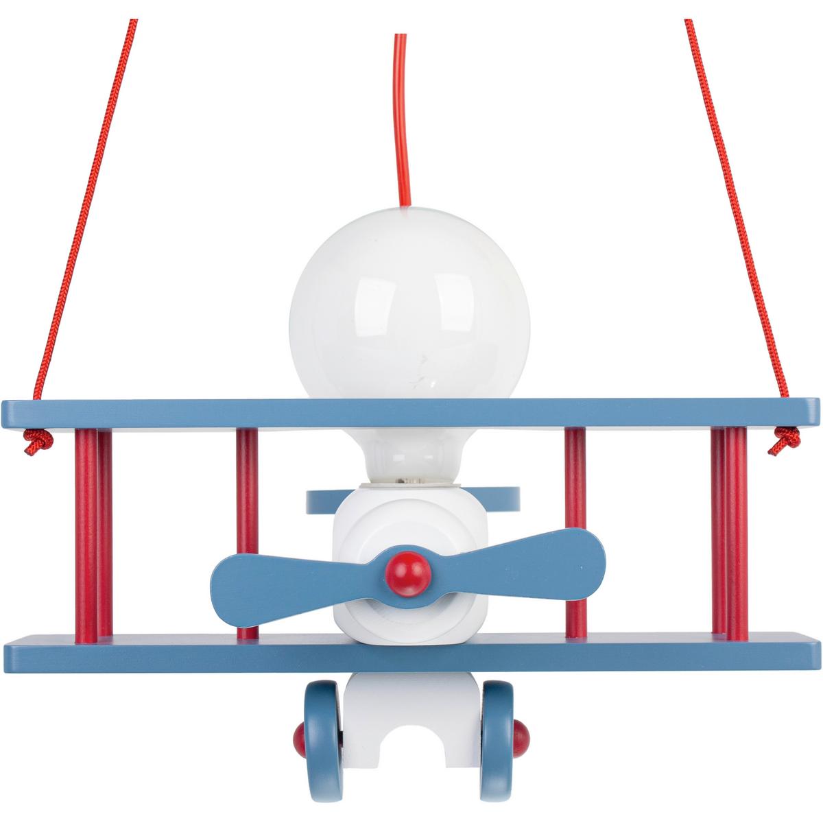 Kinderhängeleuchte Flugzeug H: 75 Cm 1-Flammig - Blau/Rot, KONVENTIONELL, Holz (29/31/75cm)