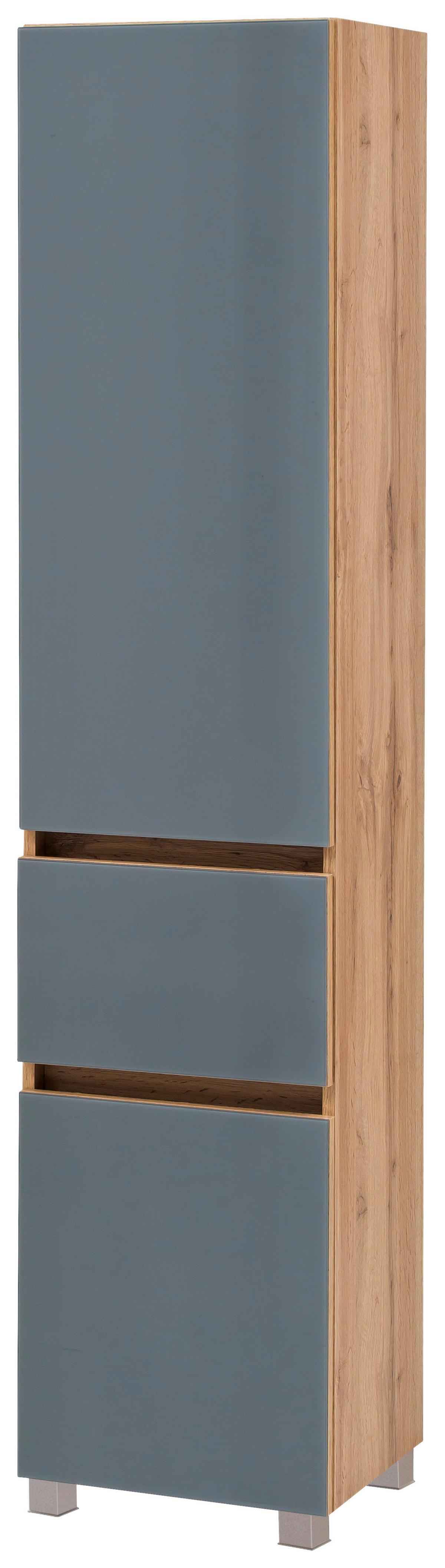 Badmöbel-Set 4-Tlg. inkl. LED Helsinki, Grau/Eiche - Eichefarben/Weiß, KONVENTIONELL, Glas/Holzwerkstoff (120cm) - Held