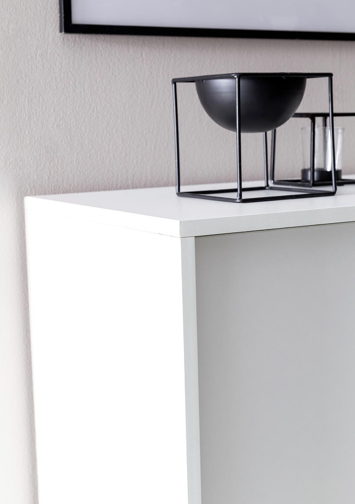 Schuhschrank Weiß 2 Schiebetüren B: 100 Cm - Silberfarben/Weiß, KONVENTIONELL, Holzwerkstoff (100/108/37,5cm) - MID.YOU
