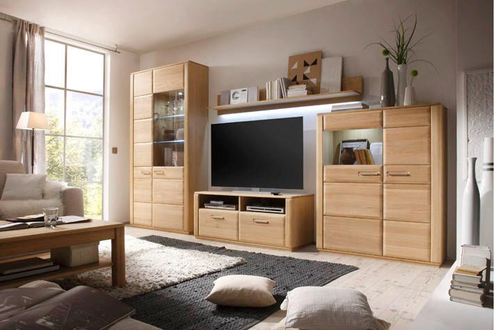 Wohnkombination 4-Tlg. Sena Eichefarben - Eichefarben, Design, Glas/Holz (357/209/51cm) - Livetastic