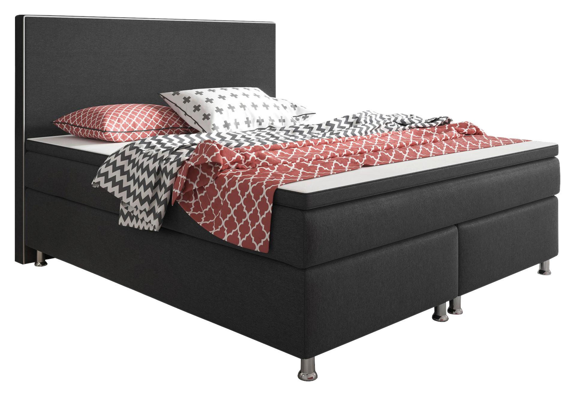 Boxspringbett Mit Topper 180x200cm King Size-F - Anthrazit/Silberfarben, KONVENTIONELL, Textil (180/115/210cm) - MID.YOU