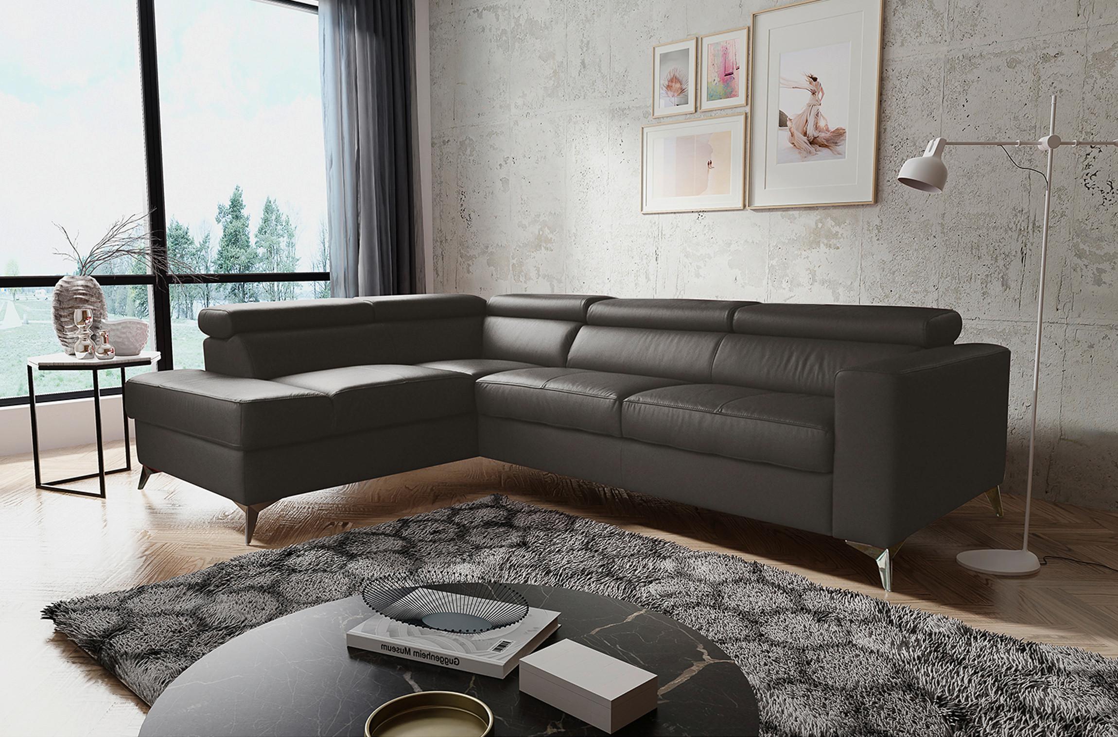 Ecksofa Mondo Dunkelbraun S: 208x286 Cm - Chromfarben/Dunkelbraun, Design, Leder/Textil (208/286cm) - Livetastic