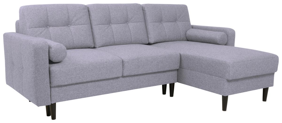 Eckschlafsofa Noret Graublau S: 223/157 cm - Hellgrau/Schwarz, KONVENTIONELL, Textil (223/157cm) - MID.YOU