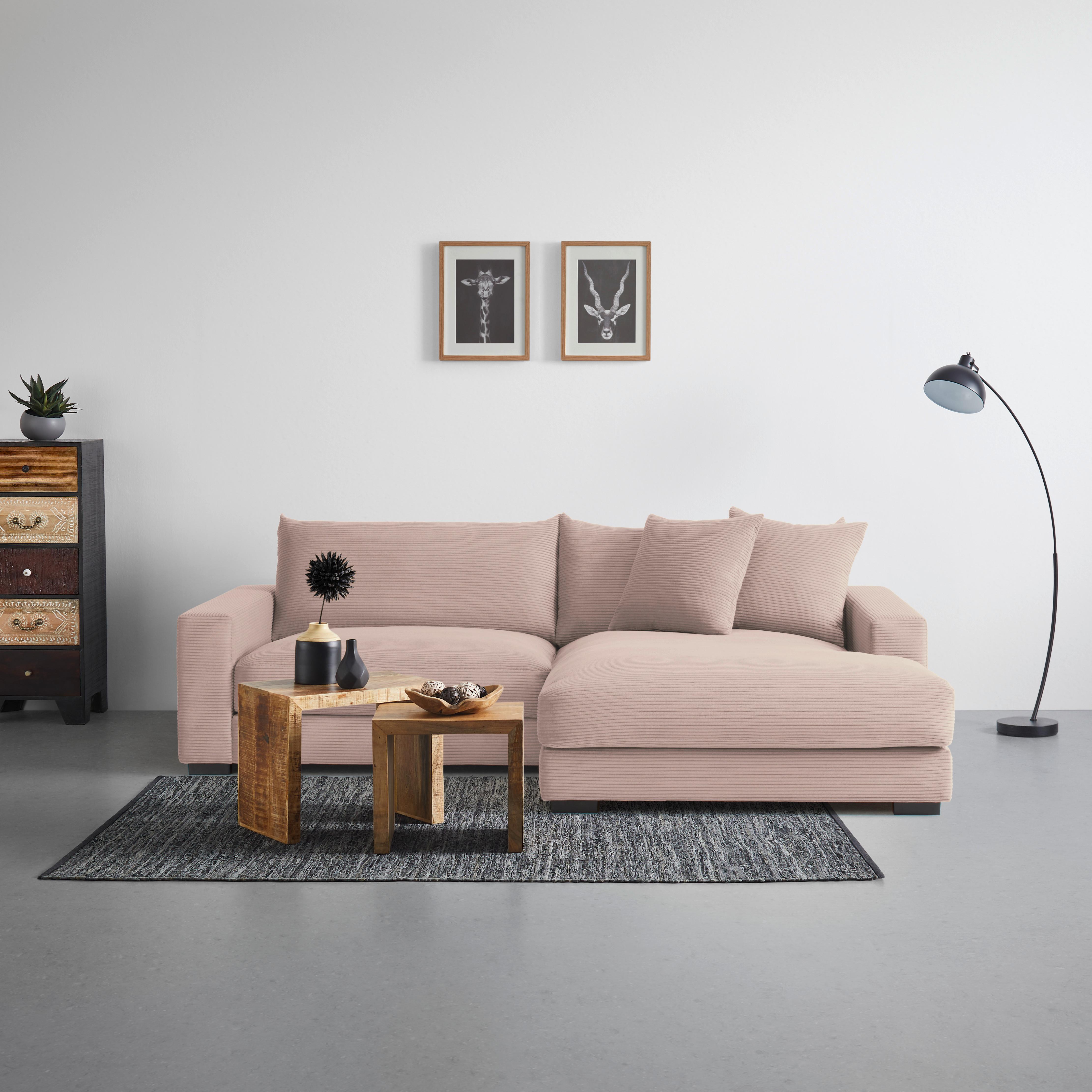 Rohová sedačka PEDRO, pravá, růžový manšestr - růžová, Moderní, textil (265/180cm) - Mömax